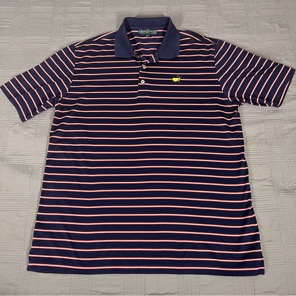 Masters Collection Polo Shirt Mens Large Logo Blue Red Striped Short Sleeve - Picture 12 of 12